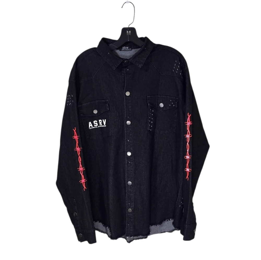 ASRV Fitness Wolf Collared Denim LS Snap Shirt Black Men's XL Grunge